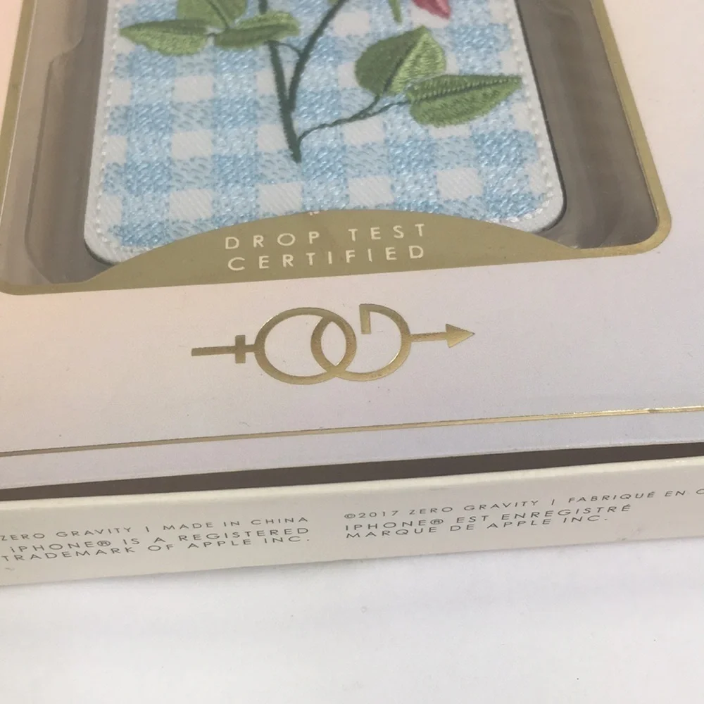 NEW Zero Gravity Iphone 7/8 cover embroidered roses with blue gingham